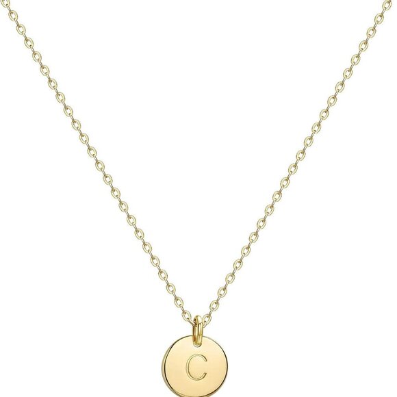 Initial Necklaces for Women 14K Gold Plated Dainty Necklce Round Coin Disc Penda - Picture 1 of 7
